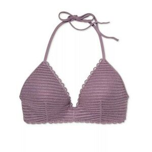 Shade & Shore Knit Crochet Underwire Padded Push Up Bikini Top Purple Sz 38B New